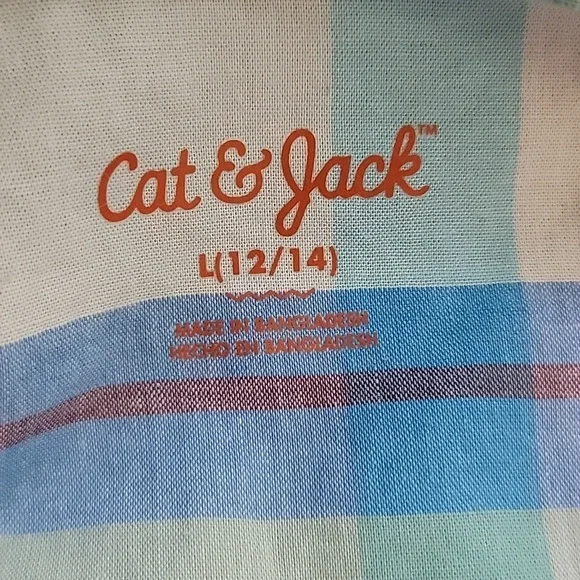 CAT & JACK Boy's Preppy Blue Green‎ Plaid Button Down Long Sleeve Shirt L 12/14 - Picture 3 of 7